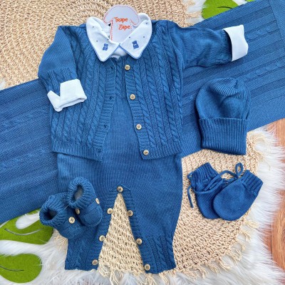Saída de Maternidade Completa 7 Peças - Azul Jeans
